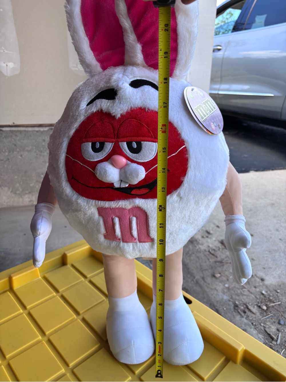 M&M'S Red Face Bunny Plush with White Body and Pink Ears